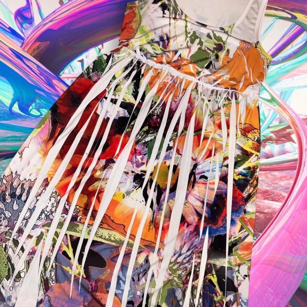 vtg y2k agb dress cyber fairy digital fairycore sublimated babydoll dress, sz 6